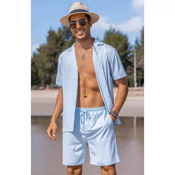 COOFANDY Mens 2 Piece Short Set Guayabera Button Down Shirt Casual Summer Beach Outfits