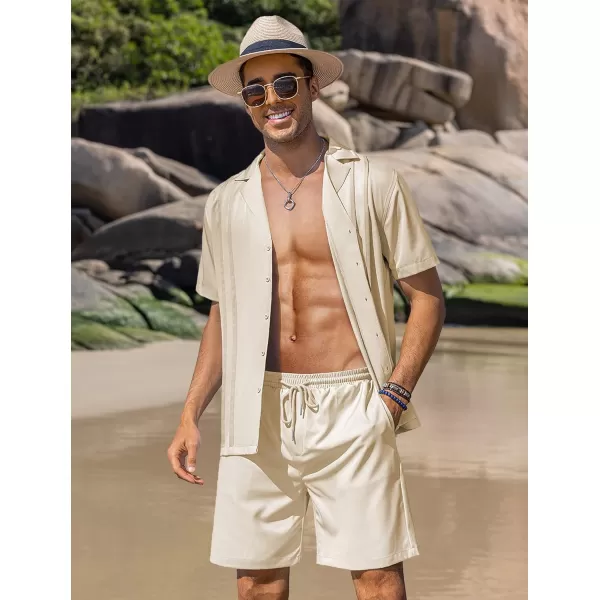 COOFANDY Mens 2 Piece Short Set Guayabera Button Down Shirt Casual Summer Beach Outfits