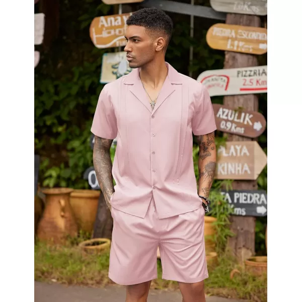 COOFANDY Mens 2 Piece Short Set Guayabera Button Down Shirt Casual Summer Beach Outfits