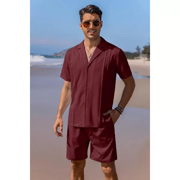 COOFANDY Mens 2 Piece Short Set Guayabera Button Down Shirt Casual Summer Beach Outfits