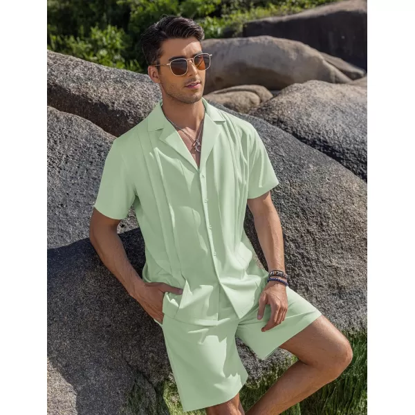 COOFANDY Mens 2 Piece Short Set Guayabera Button Down Shirt Casual Summer Beach Outfits