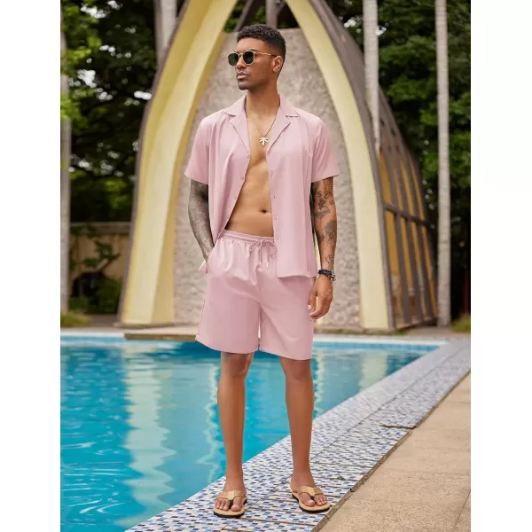 COOFANDY Mens 2 Piece Short Set Guayabera Button Down Shirt Casual Summer Beach Outfits