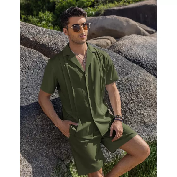 COOFANDY Mens 2 Piece Short Set Guayabera Button Down Shirt Casual Summer Beach Outfits