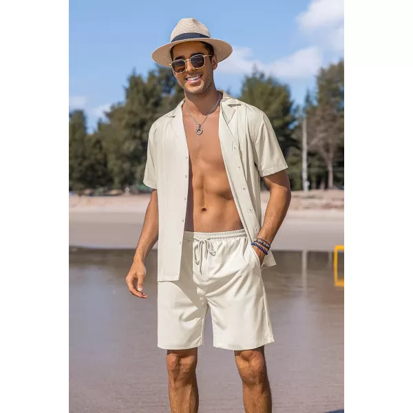 COOFANDY Mens 2 Piece Short Set Guayabera Button Down Shirt Casual Summer Beach Outfits