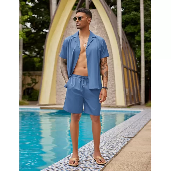 COOFANDY Mens 2 Piece Short Set Guayabera Button Down Shirt Casual Summer Beach Outfits