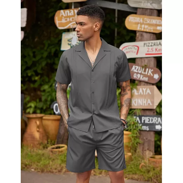 COOFANDY Mens 2 Piece Short Set Guayabera Button Down Shirt Casual Summer Beach Outfits