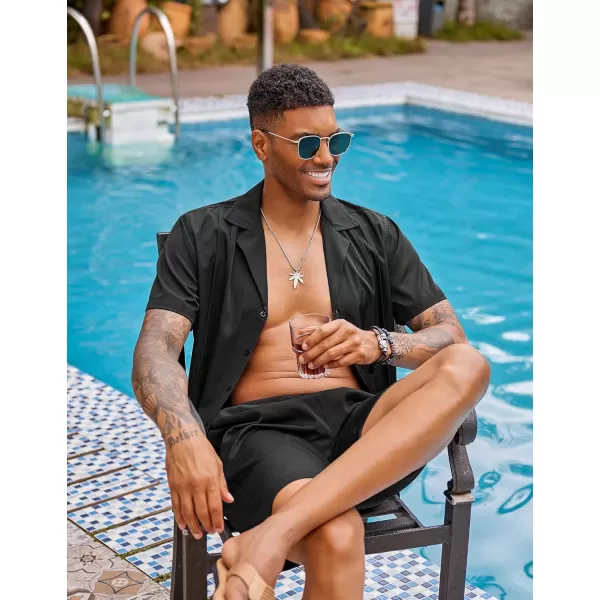 COOFANDY Mens 2 Piece Short Set Guayabera Button Down Shirt Casual Summer Beach Outfits