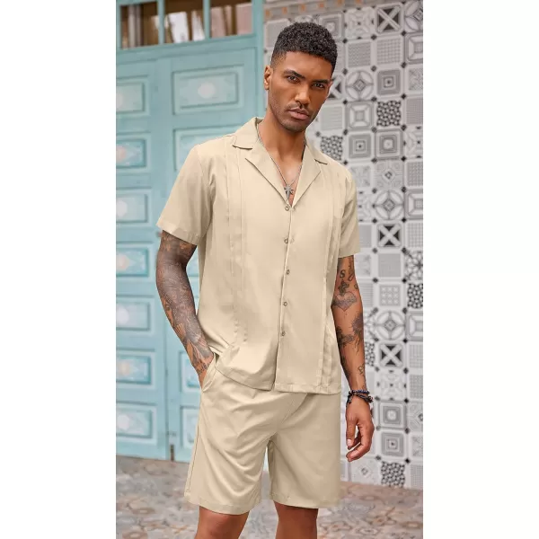 COOFANDY Mens 2 Piece Short Set Guayabera Button Down Shirt Casual Summer Beach Outfits