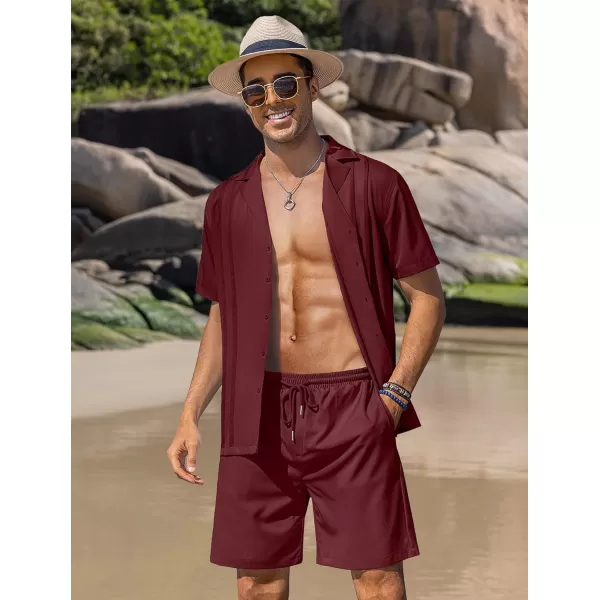 COOFANDY Mens 2 Piece Short Set Guayabera Button Down Shirt Casual Summer Beach Outfits