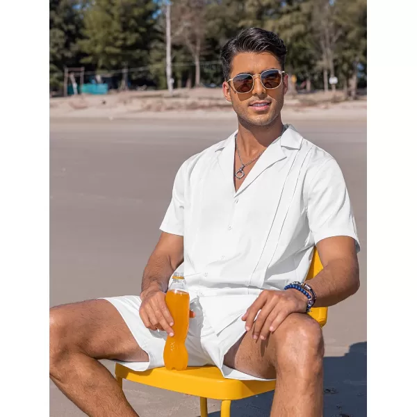 COOFANDY Mens 2 Piece Short Set Guayabera Button Down Shirt Casual Summer Beach Outfits