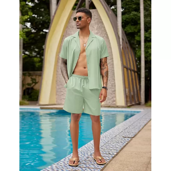 COOFANDY Mens 2 Piece Short Set Guayabera Button Down Shirt Casual Summer Beach Outfits