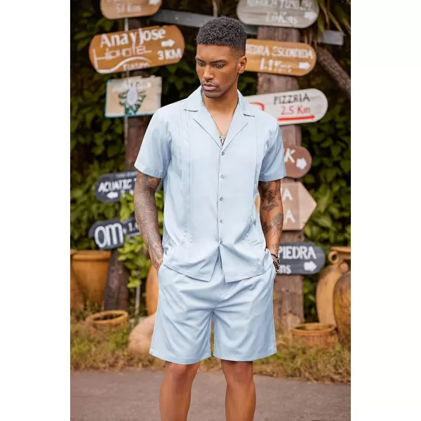 COOFANDY Mens 2 Piece Short Set Guayabera Button Down Shirt Casual Summer Beach Outfits