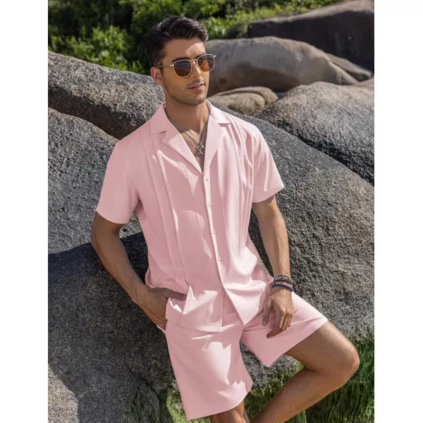 COOFANDY Mens 2 Piece Short Set Guayabera Button Down Shirt Casual Summer Beach Outfits