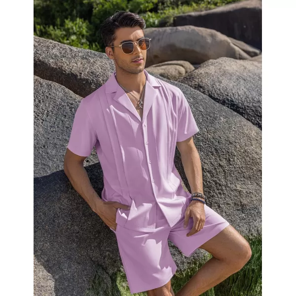 COOFANDY Mens 2 Piece Short Set Guayabera Button Down Shirt Casual Summer Beach Outfits