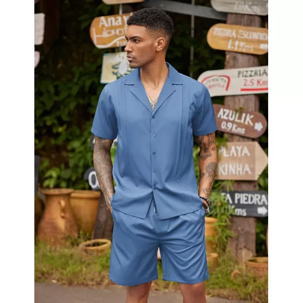COOFANDY Mens 2 Piece Short Set Guayabera Button Down Shirt Casual Summer Beach Outfits