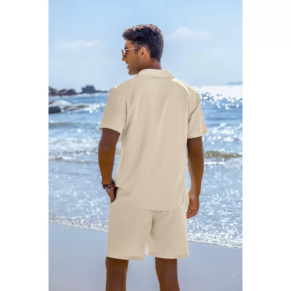 COOFANDY Mens 2 Piece Short Set Guayabera Button Down Shirt Casual Summer Beach Outfits