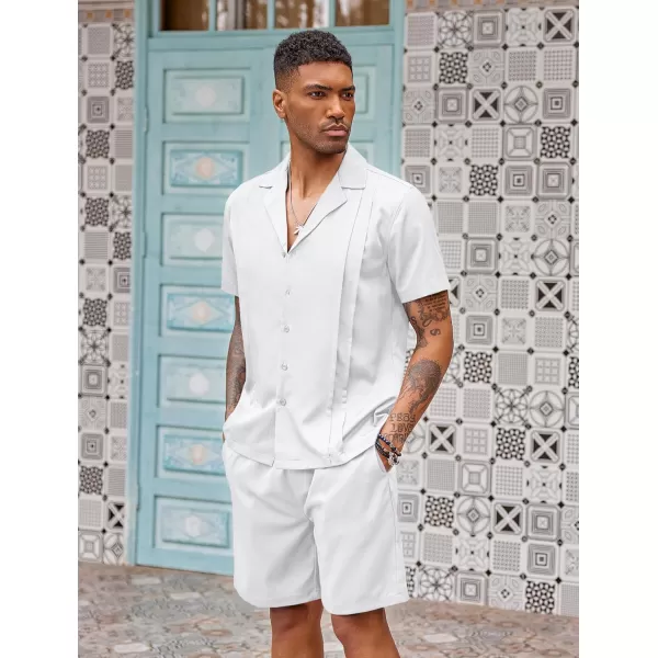 COOFANDY Mens 2 Piece Short Set Guayabera Button Down Shirt Casual Summer Beach Outfits