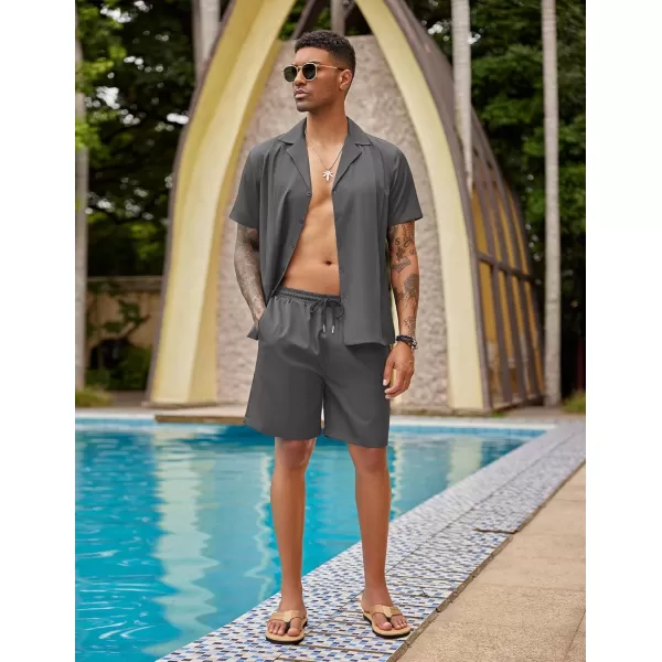 COOFANDY Mens 2 Piece Short Set Guayabera Button Down Shirt Casual Summer Beach Outfits