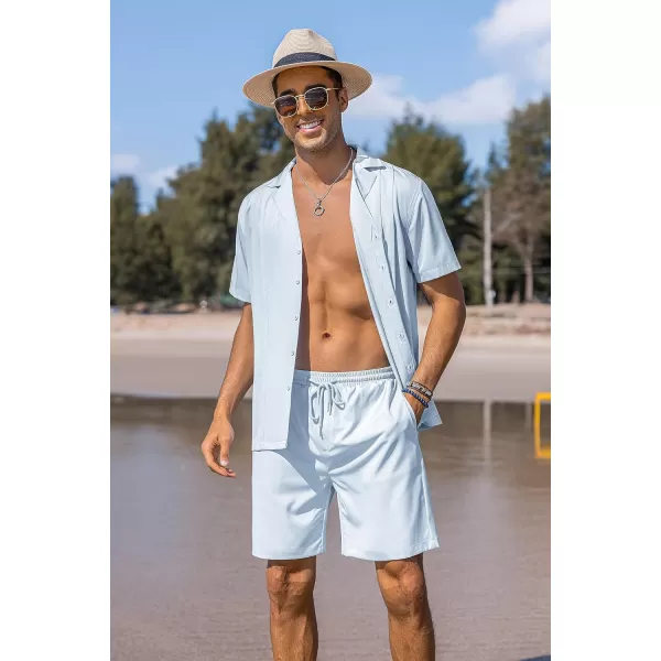 COOFANDY Mens 2 Piece Short Set Guayabera Button Down Shirt Casual Summer Beach Outfits