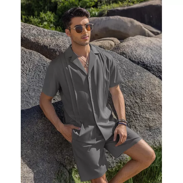 COOFANDY Mens 2 Piece Short Set Guayabera Button Down Shirt Casual Summer Beach Outfits