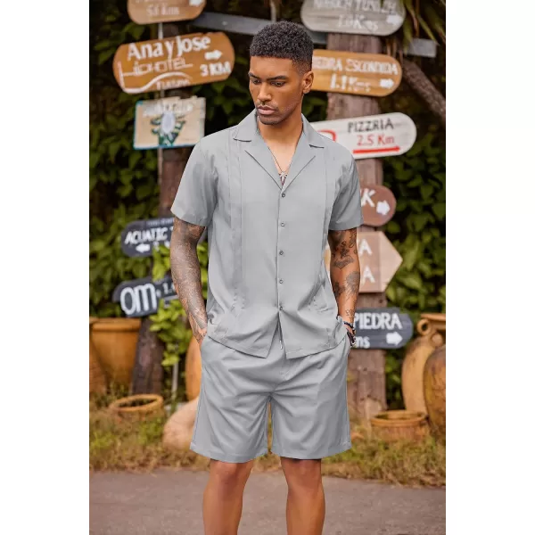 COOFANDY Mens 2 Piece Short Set Guayabera Button Down Shirt Casual Summer Beach Outfits