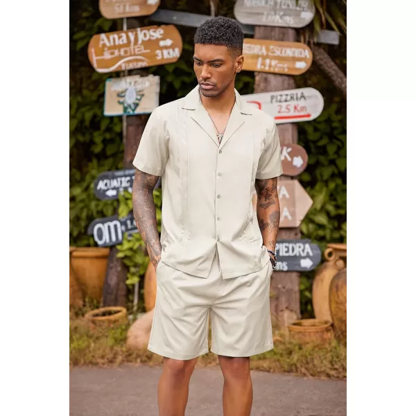 COOFANDY Mens 2 Piece Short Set Guayabera Button Down Shirt Casual Summer Beach Outfits