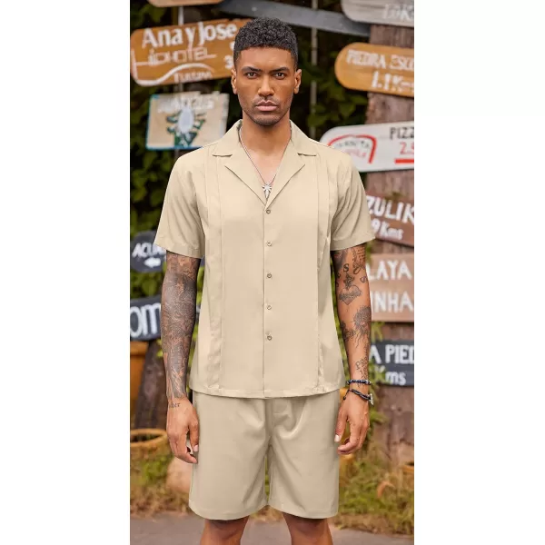 COOFANDY Mens 2 Piece Short Set Guayabera Button Down Shirt Casual Summer Beach Outfits