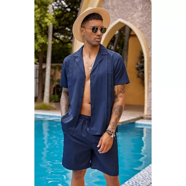 COOFANDY Mens 2 Piece Short Set Guayabera Button Down Shirt Casual Summer Beach Outfits