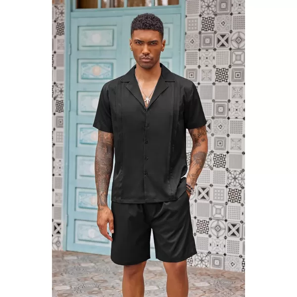 COOFANDY Mens 2 Piece Short Set Guayabera Button Down Shirt Casual Summer Beach Outfits