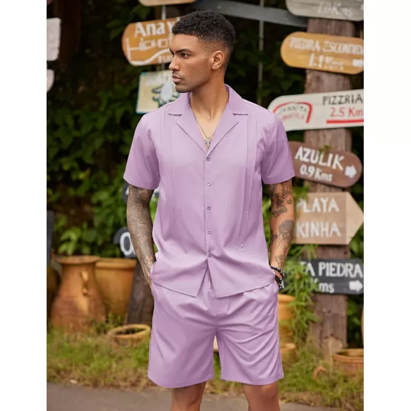 COOFANDY Mens 2 Piece Short Set Guayabera Button Down Shirt Casual Summer Beach Outfits