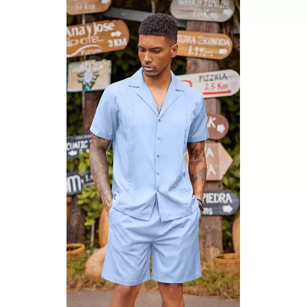 COOFANDY Mens 2 Piece Short Set Guayabera Button Down Shirt Casual Summer Beach Outfits