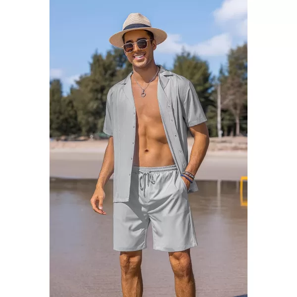COOFANDY Mens 2 Piece Short Set Guayabera Button Down Shirt Casual Summer Beach Outfits