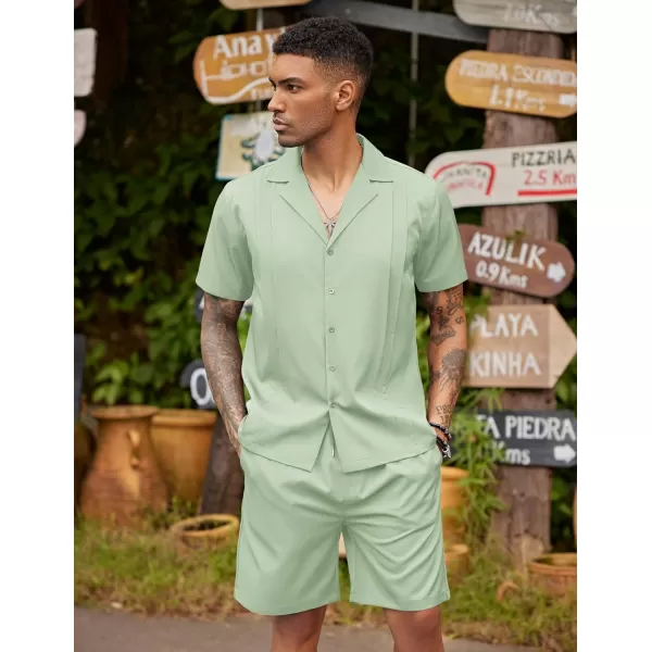 COOFANDY Mens 2 Piece Short Set Guayabera Button Down Shirt Casual Summer Beach Outfits