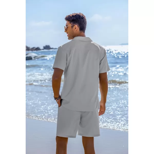 COOFANDY Mens 2 Piece Short Set Guayabera Button Down Shirt Casual Summer Beach Outfits