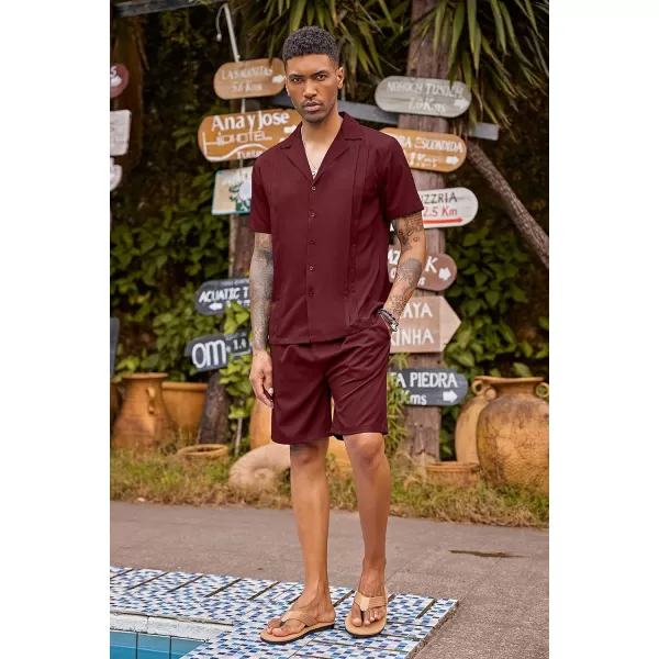 COOFANDY Mens 2 Piece Short Set Guayabera Button Down Shirt Casual Summer Beach Outfits