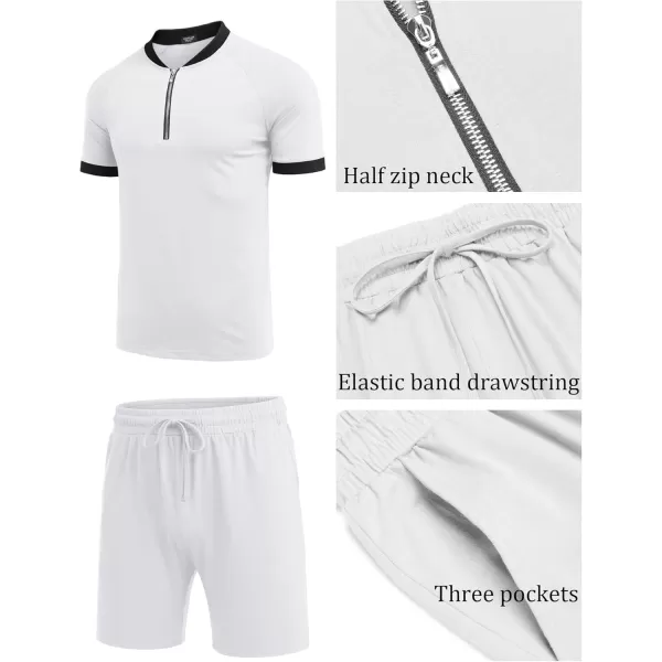 COOFANDY Men's 2 Pieces Outfits Cotton Quarter Zip T Shirt and Shorts Set Casual Athletic Suit Summer Tracksuits