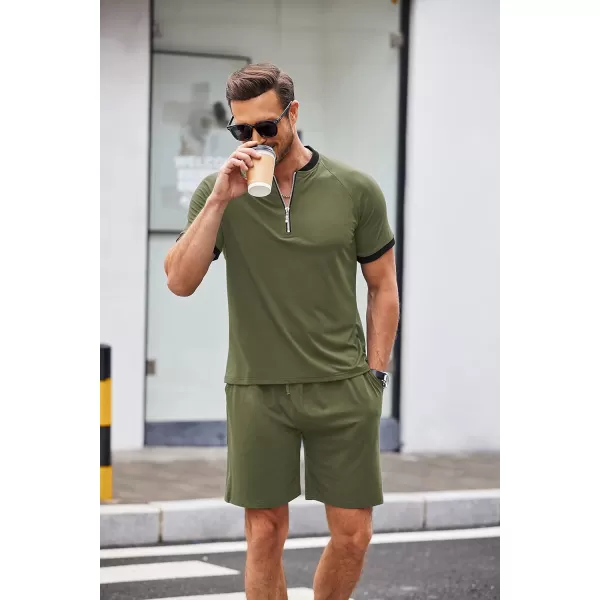 COOFANDY Men's 2 Pieces Outfits Cotton Quarter Zip T Shirt and Shorts Set Casual Athletic Suit Summer Tracksuits