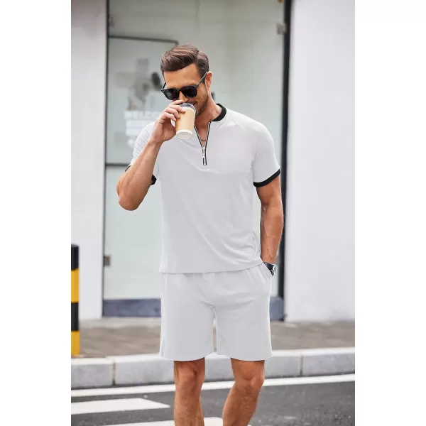 COOFANDY Men's 2 Pieces Outfits Cotton Quarter Zip T Shirt and Shorts Set Casual Athletic Suit Summer Tracksuits