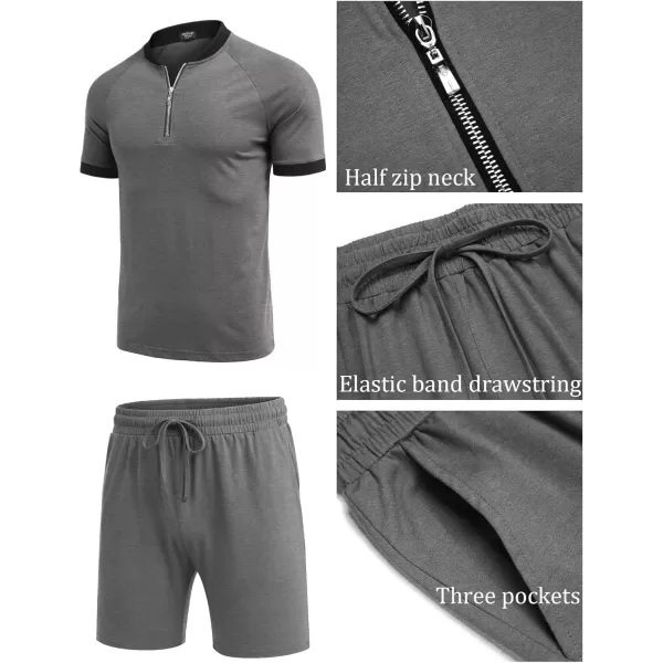 COOFANDY Men's 2 Pieces Outfits Cotton Quarter Zip T Shirt and Shorts Set Casual Athletic Suit Summer Tracksuits