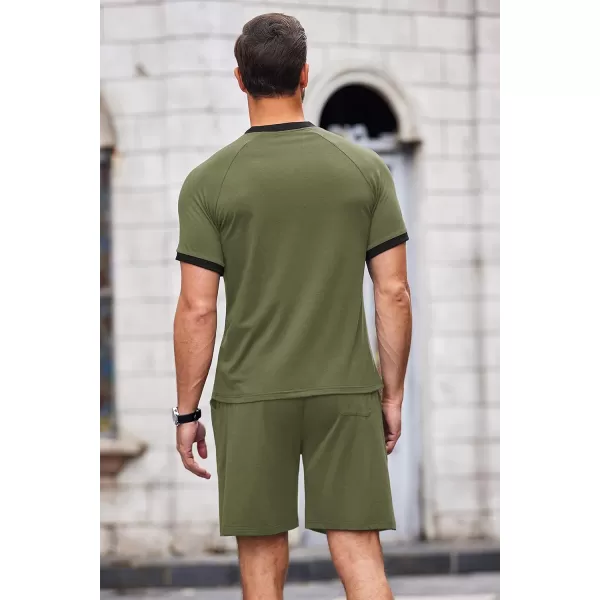 COOFANDY Men's 2 Pieces Outfits Cotton Quarter Zip T Shirt and Shorts Set Casual Athletic Suit Summer Tracksuits