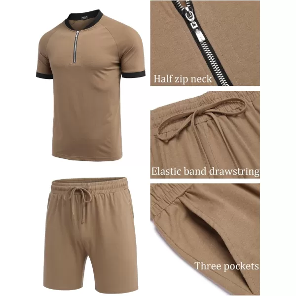 COOFANDY Men's 2 Pieces Outfits Cotton Quarter Zip T Shirt and Shorts Set Casual Athletic Suit Summer Tracksuits