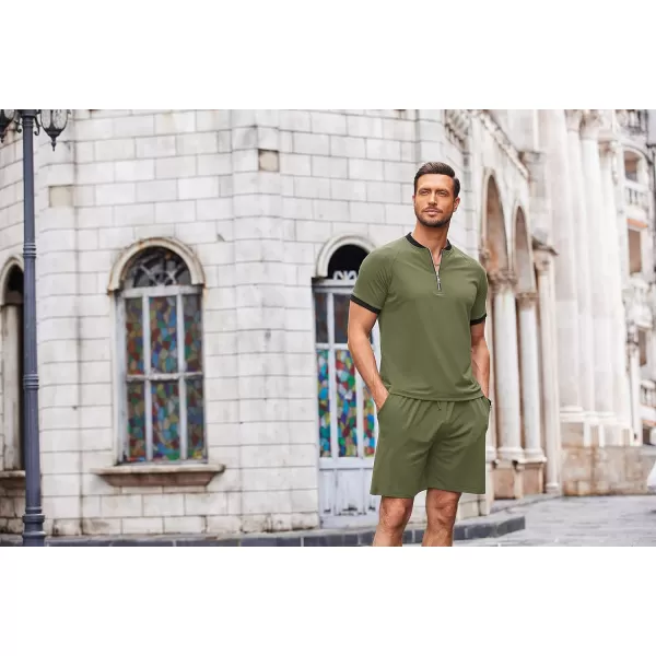 COOFANDY Men's 2 Pieces Outfits Cotton Quarter Zip T Shirt and Shorts Set Casual Athletic Suit Summer Tracksuits
