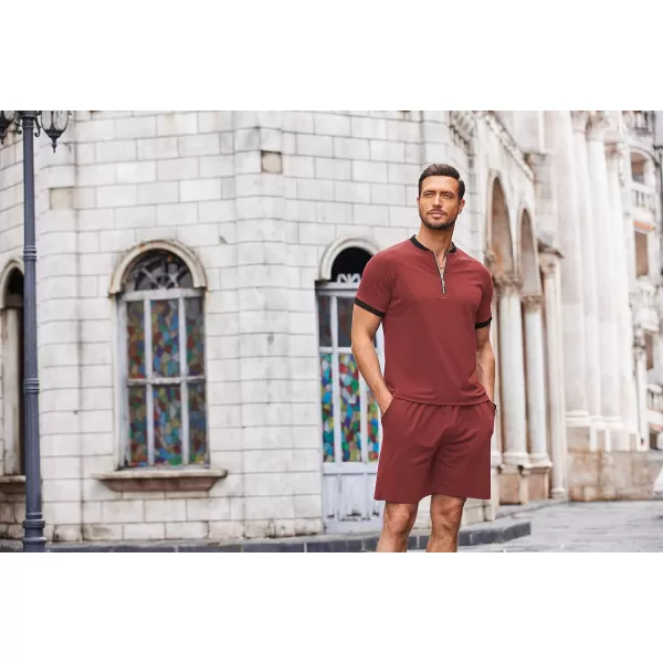 COOFANDY Men's 2 Pieces Outfits Cotton Quarter Zip T Shirt and Shorts Set Casual Athletic Suit Summer Tracksuits
