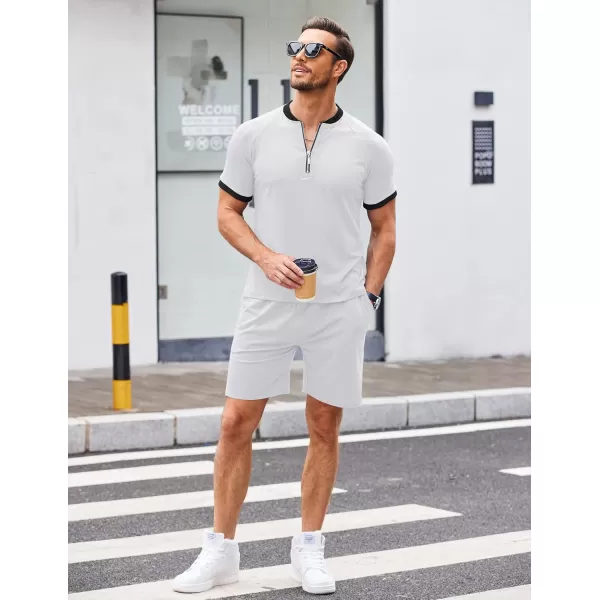 COOFANDY Men's 2 Pieces Outfits Cotton Quarter Zip T Shirt and Shorts Set Casual Athletic Suit Summer Tracksuits