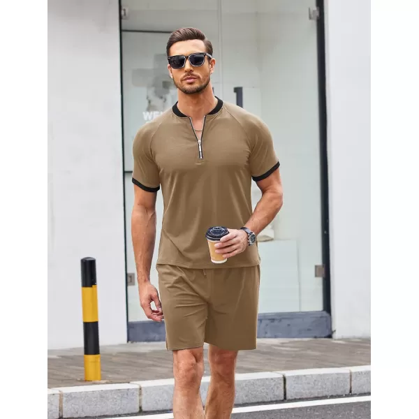 COOFANDY Men's 2 Pieces Outfits Cotton Quarter Zip T Shirt and Shorts Set Casual Athletic Suit Summer Tracksuits