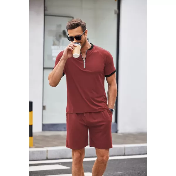 COOFANDY Men's 2 Pieces Outfits Cotton Quarter Zip T Shirt and Shorts Set Casual Athletic Suit Summer Tracksuits