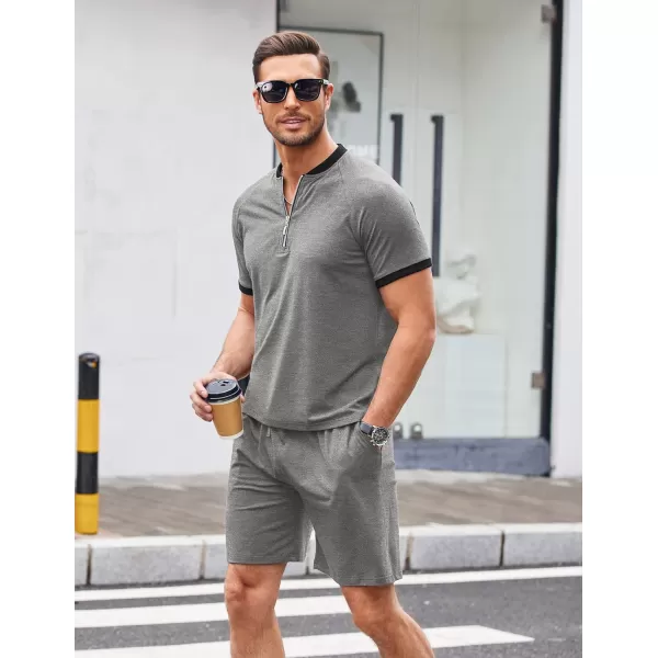 COOFANDY Men's 2 Pieces Outfits Cotton Quarter Zip T Shirt and Shorts Set Casual Athletic Suit Summer Tracksuits