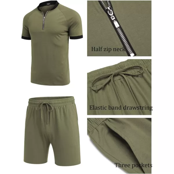 COOFANDY Men's 2 Pieces Outfits Cotton Quarter Zip T Shirt and Shorts Set Casual Athletic Suit Summer Tracksuits