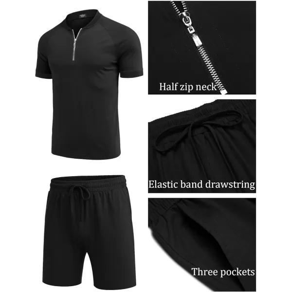 COOFANDY Men's 2 Pieces Outfits Cotton Quarter Zip T Shirt and Shorts Set Casual Athletic Suit Summer Tracksuits