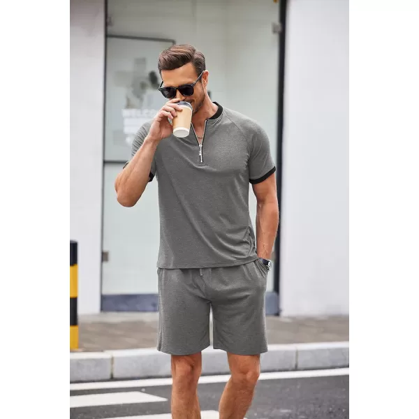 COOFANDY Men's 2 Pieces Outfits Cotton Quarter Zip T Shirt and Shorts Set Casual Athletic Suit Summer Tracksuits